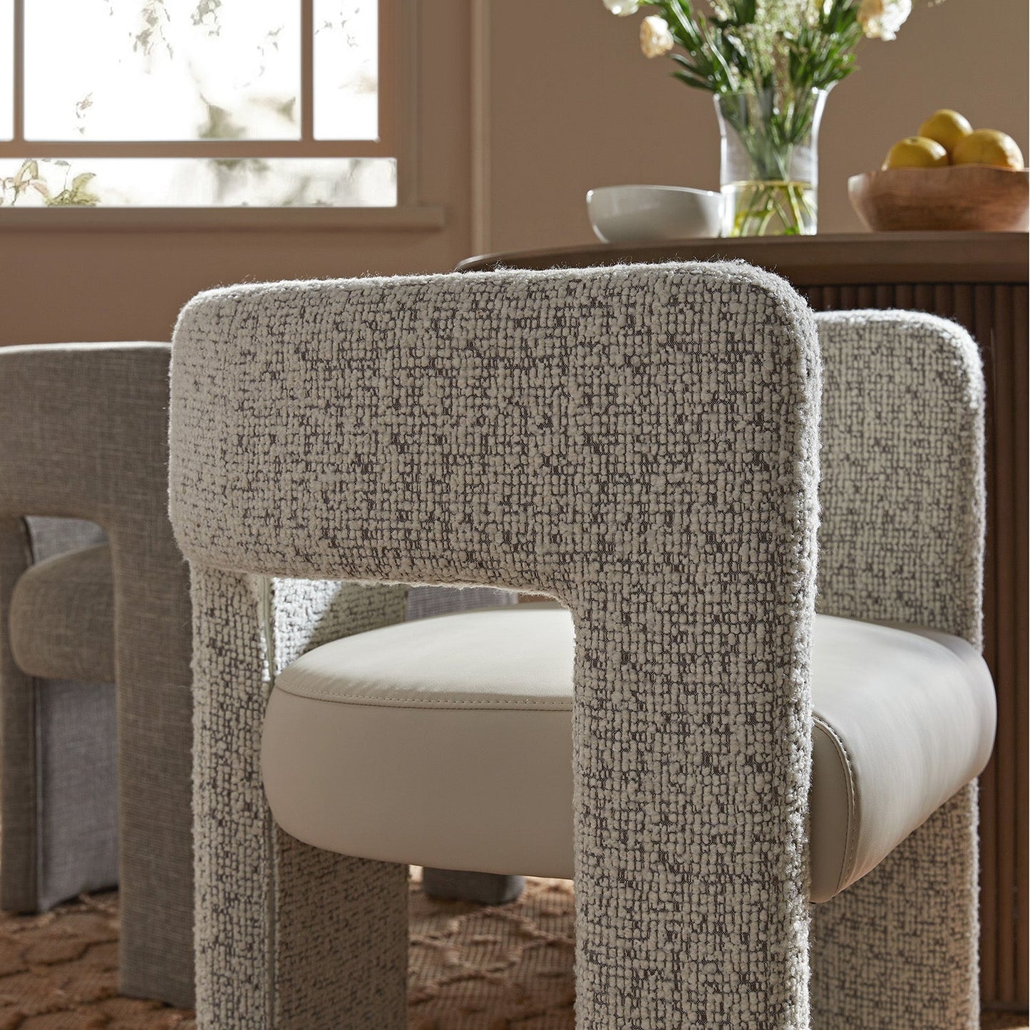 Greenwich Taupe Boucle and Beige Faux Leather Seat Dining Chair