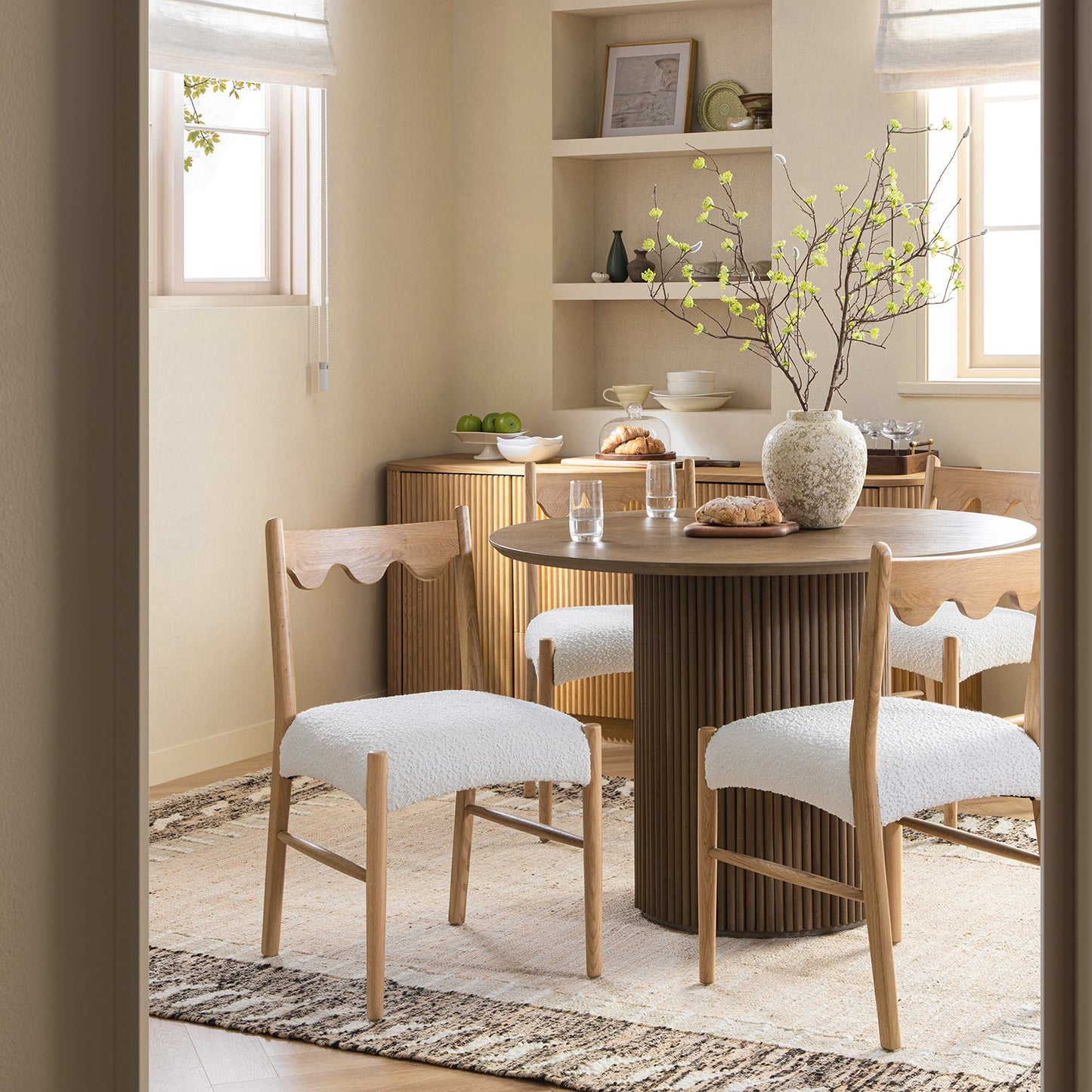 Ludlow Set of 2 Dining Chairs, Ecru Boucle | Natural Oak Frame