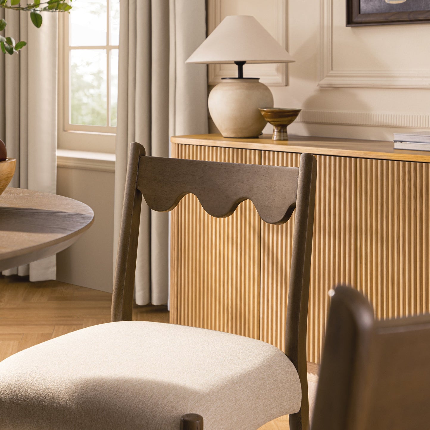 Ludlow Set of 2 Dining Chairs, Oatmeal Fabric | Silver Oak Frame