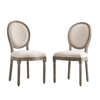 Lainston Set of 2 Classic Weathered Oak Dining Chairs, Oatmeal Brushed Fabric