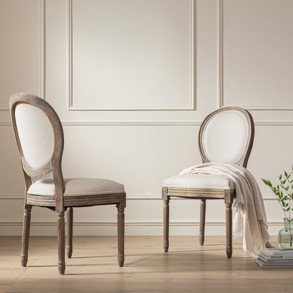 Lainston Set of 2 Classic Weathered Oak Dining Chairs, Oatmeal Brushed Fabric