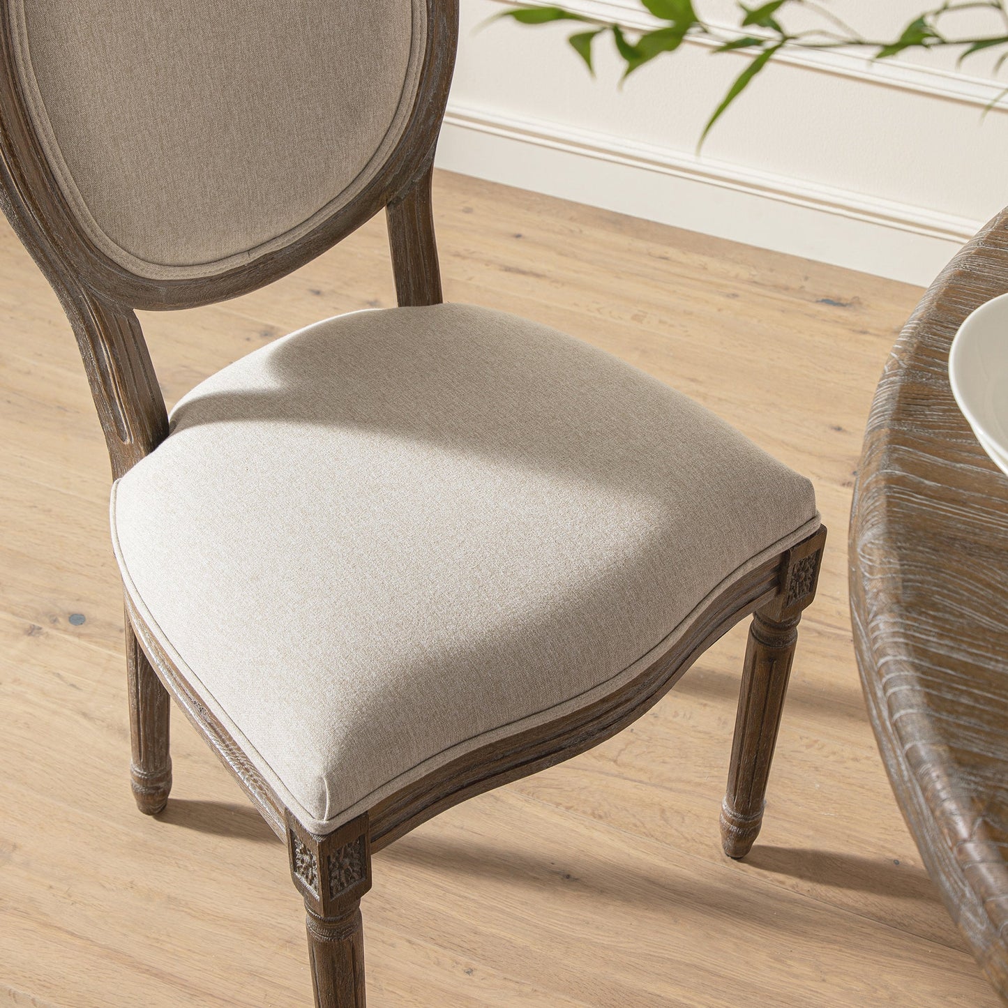 Lainston Set of 2 Classic Weathered Oak Dining Chairs, Oatmeal Brushed Fabric