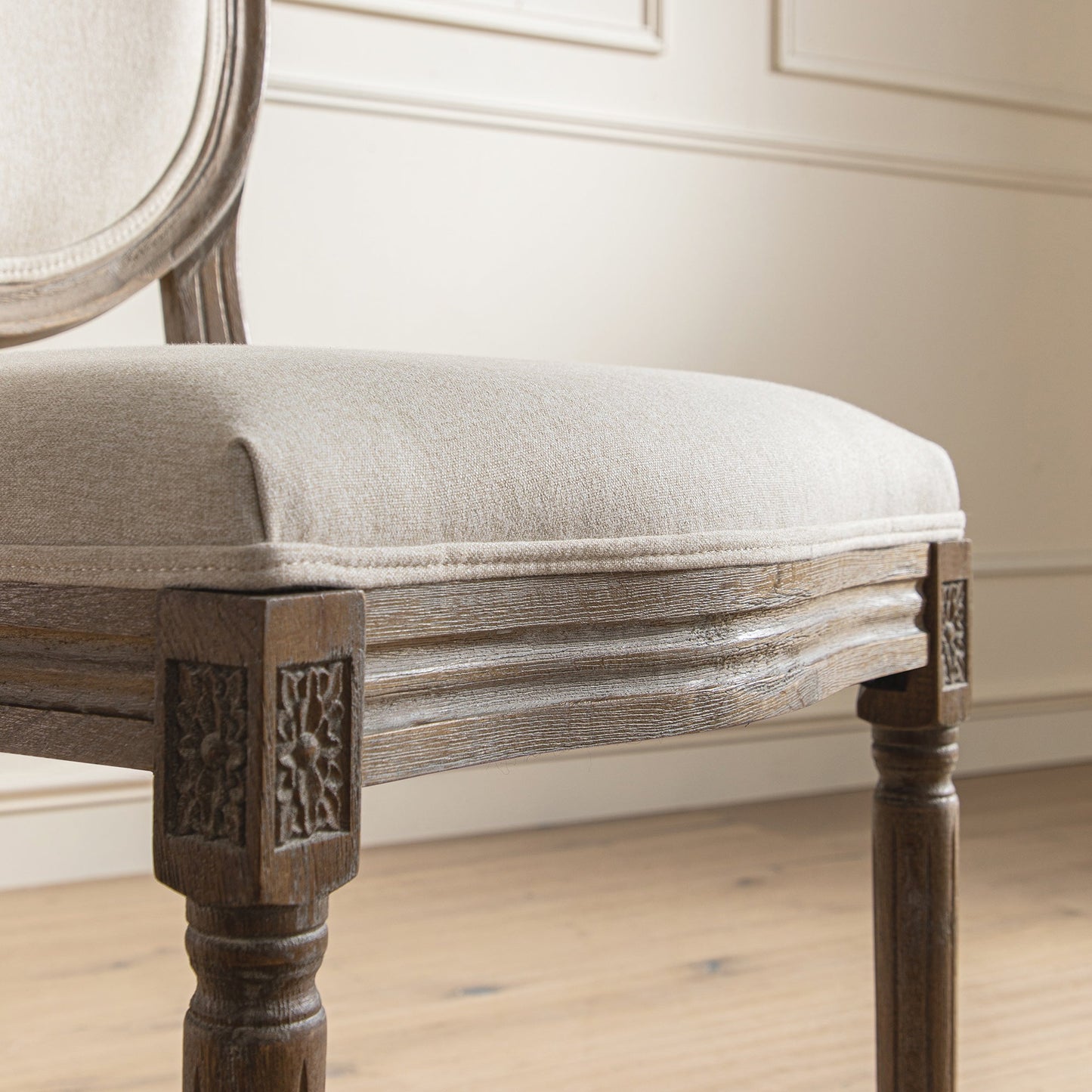 Lainston Set of 2 Classic Weathered Oak Dining Chairs, Oatmeal Brushed Fabric