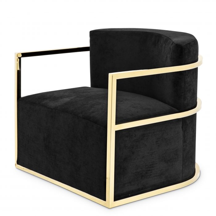 Emilio Chair - Gold Finish Black Velvet