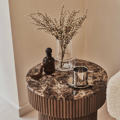 Sloane - Dark Emperador Marble Round Warm Wood Premium Side Table