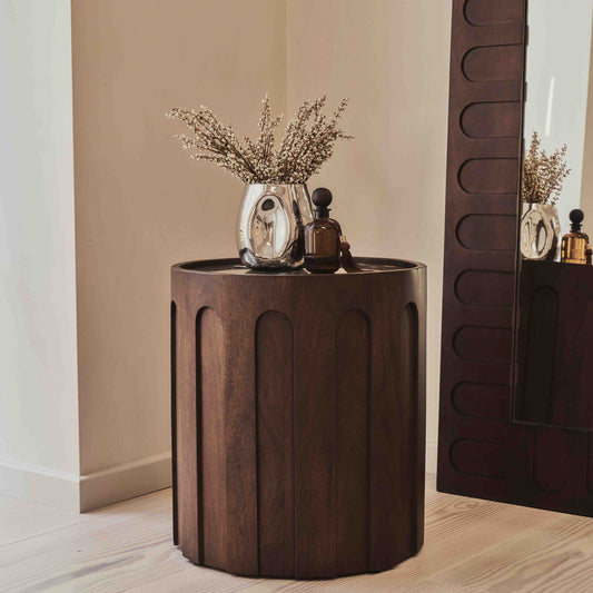 Valor - Dark Emperador Marble Round Dark Wood Premium Side Table