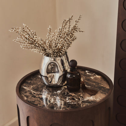 Valor - Dark Emperador Marble Round Dark Wood Premium Side Table