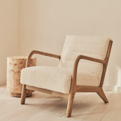 Hudson - Boucle Accent Chair Ivory & Warm Wood