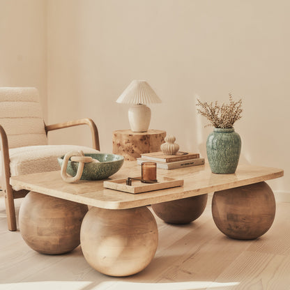 Melrose - Beige Travertine Rectangular Warm Wood Premium Coffee Table