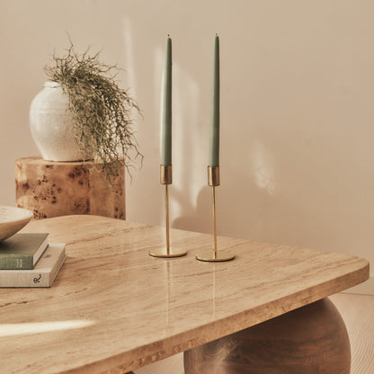 Melrose - Beige Travertine Square Warm Wood Premium Coffee Table