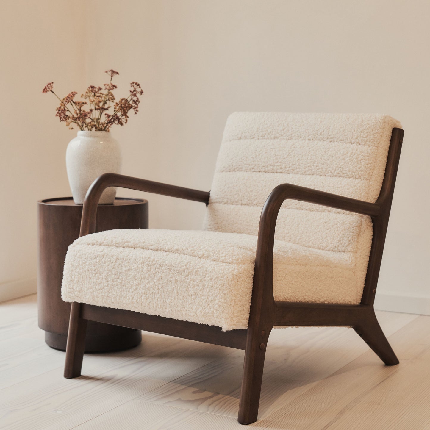 Hudson - Boucle Accent Chair Ivory & Dark Wood
