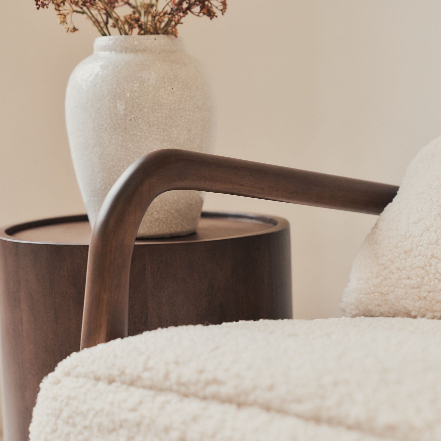 Hudson - Boucle Accent Chair Ivory & Dark Wood