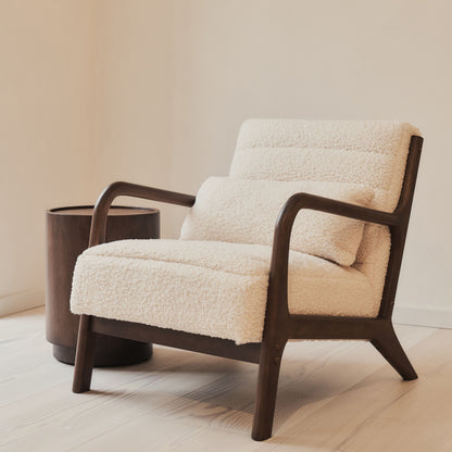Hudson - Boucle Accent Chair Ivory & Dark Wood