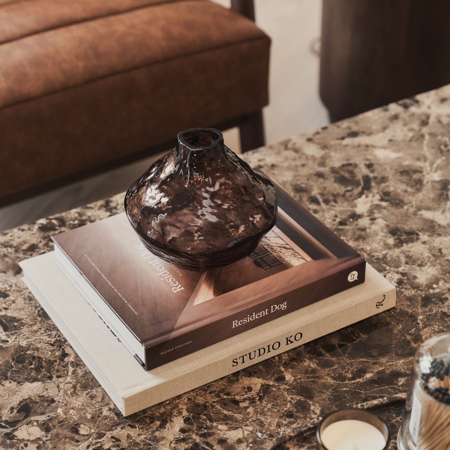 Melrose - Dark Emperador Marble Rectangular Dark Wood Premium Coffee Table