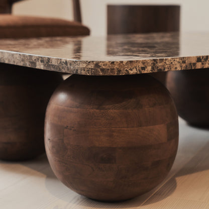 Melrose - Dark Emperador Marble Rectangular Dark Wood Premium Coffee Table