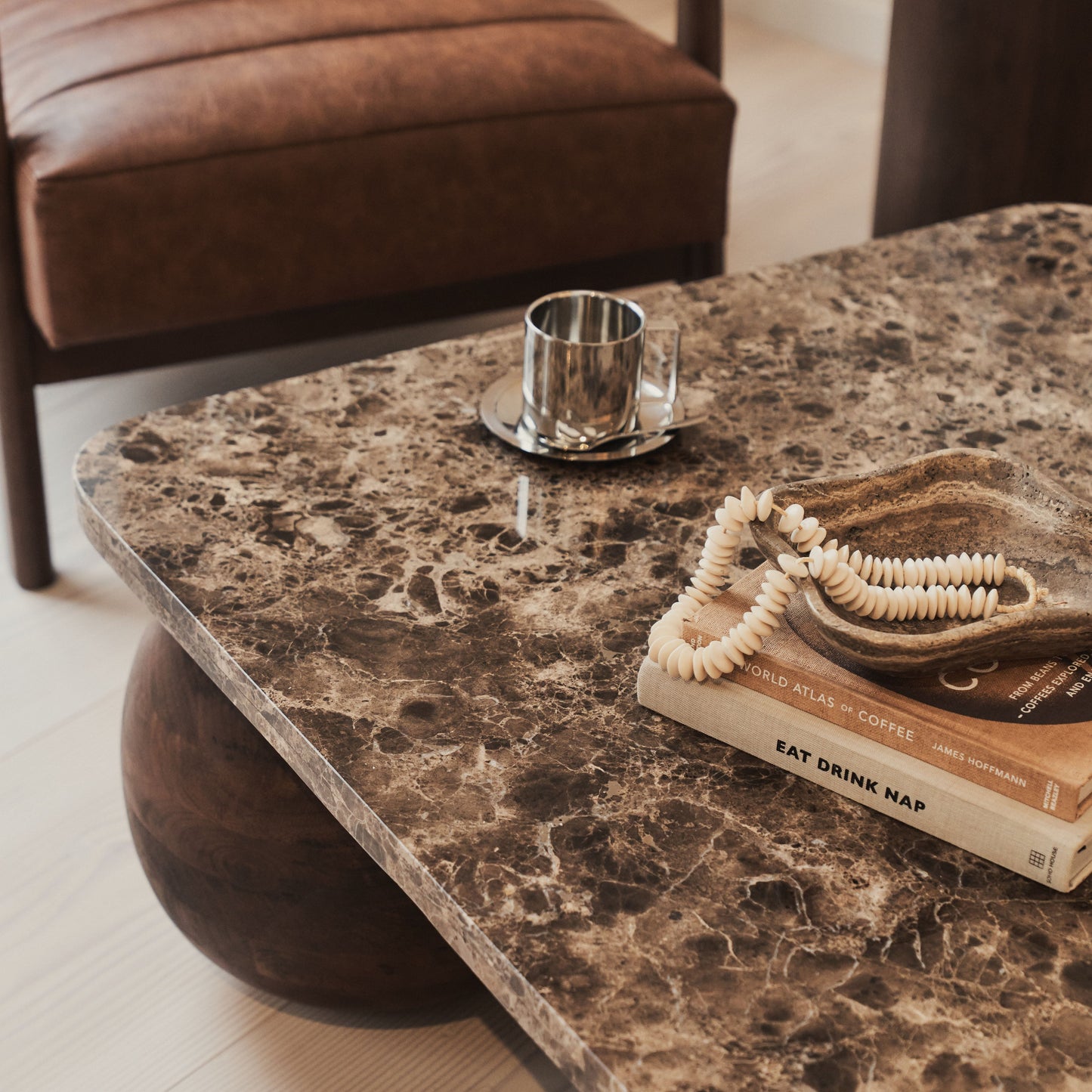 Melrose - Dark Emperador Marble Square Dark Wood Premium Coffee Table