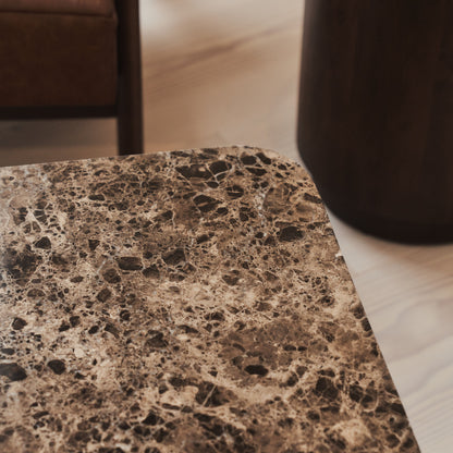 Melrose - Dark Emperador Marble Square Dark Wood Premium Coffee Table