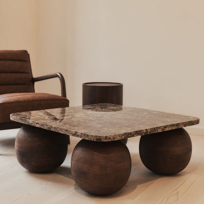 Melrose - Dark Emperador Marble Square Dark Wood Premium Coffee Table