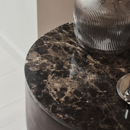Lyra - Dark Emperador Marble Round Dark Wood Premium Side Table