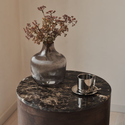 Lyra - Dark Emperador Marble Round Dark Wood Premium Side Table