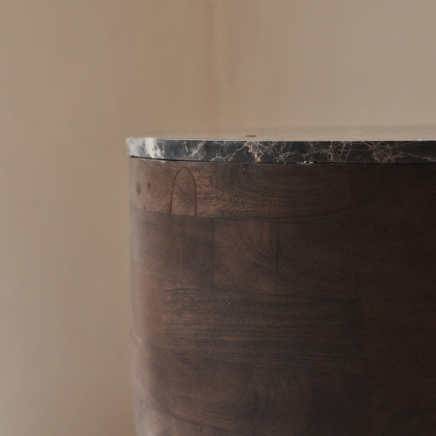 Lyra - Dark Emperador Marble Round Dark Wood Premium Side Table
