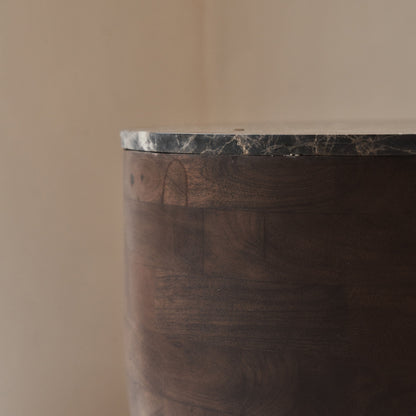 Lyra - Dark Emperador Marble Round Dark Wood Premium Side Table
