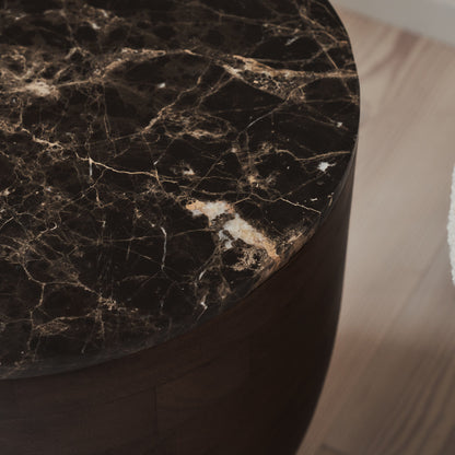 Lyra - Dark Emperador Marble Round Dark Wood Premium Side Table