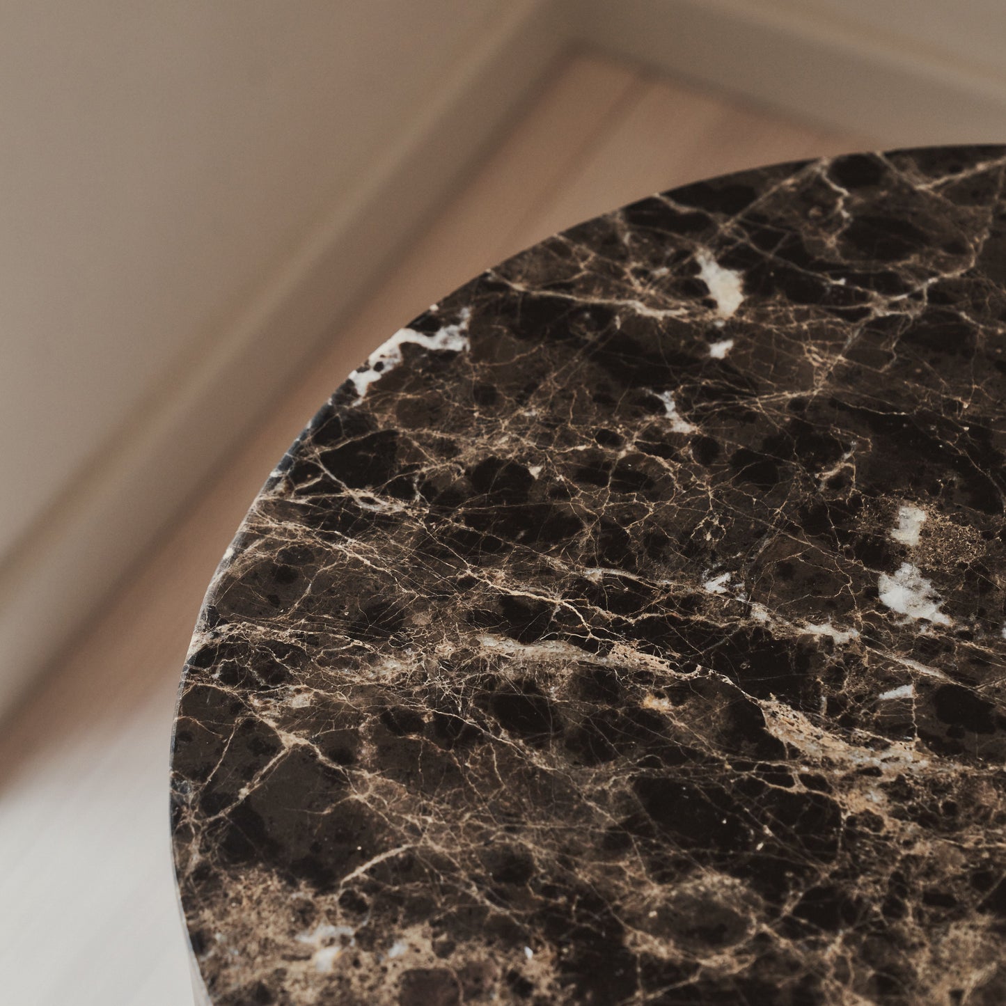 Lyra - Dark Emperador Marble Round Dark Wood Premium Side Table