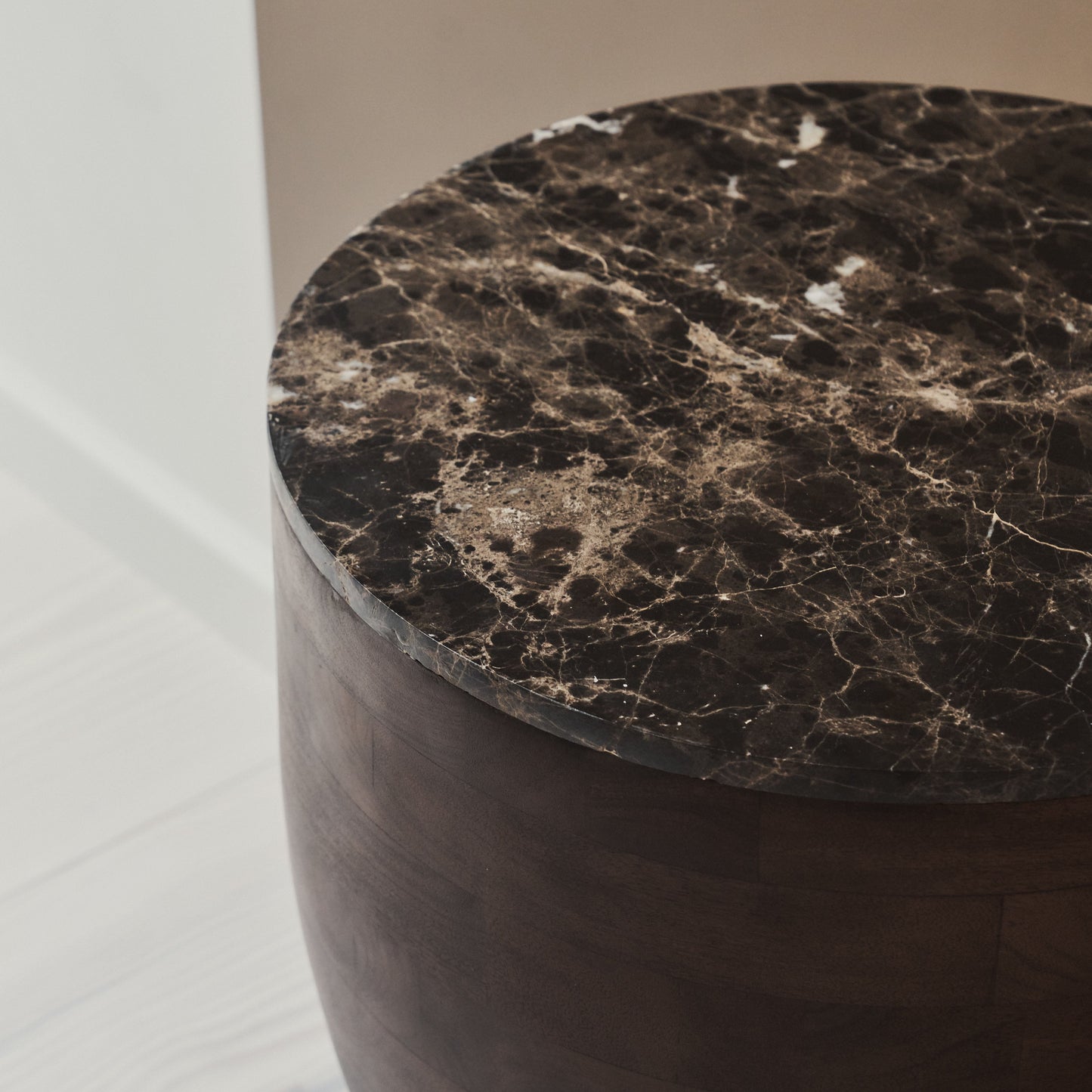 Lyra - Dark Emperador Marble Round Dark Wood Premium Side Table