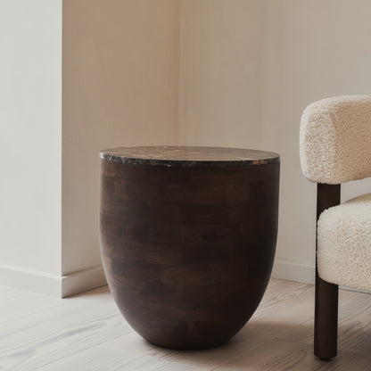 Lyra - Dark Emperador Marble Round Dark Wood Premium Side Table