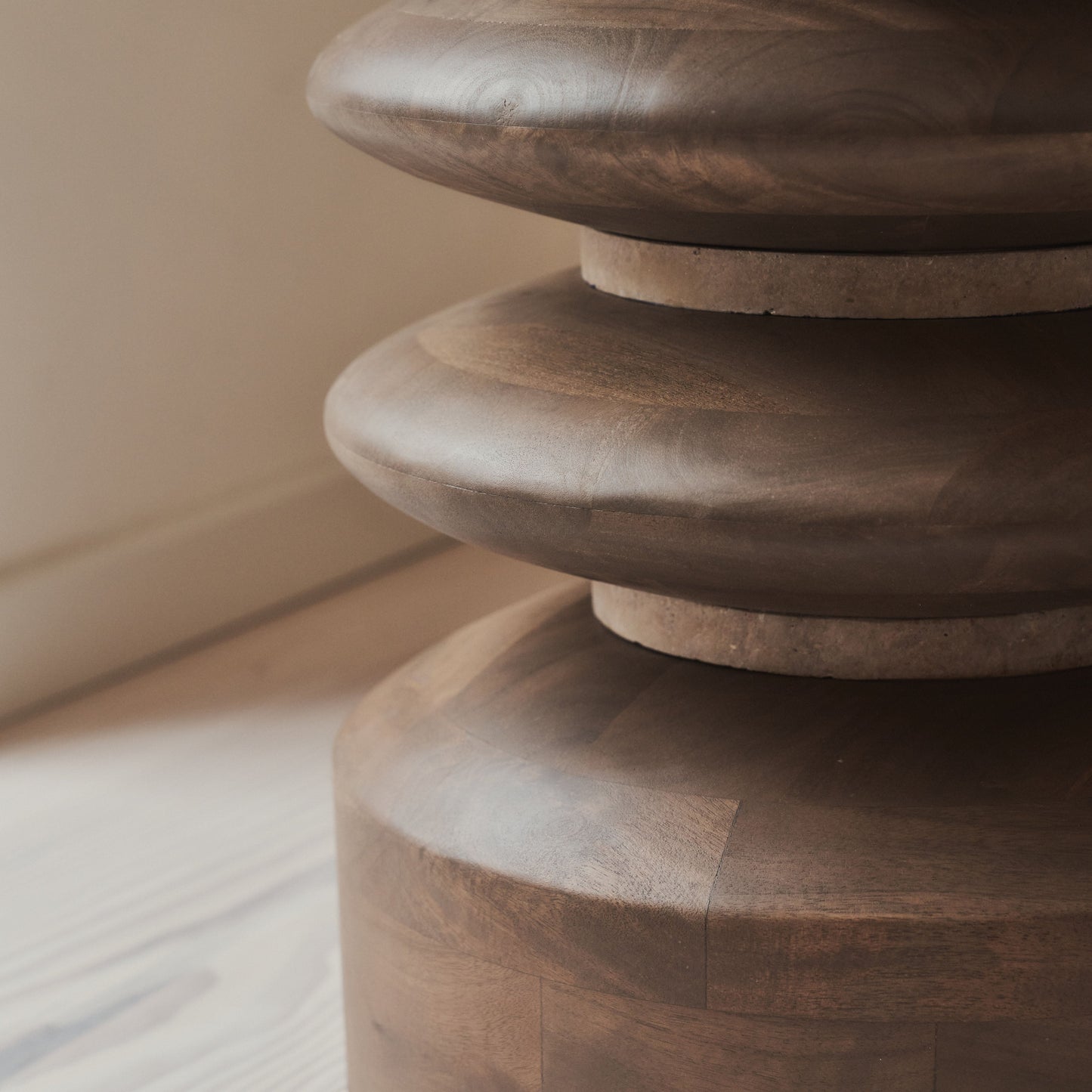 Orinthia - Beige Travertine Round Warm Wood Premium Side Table