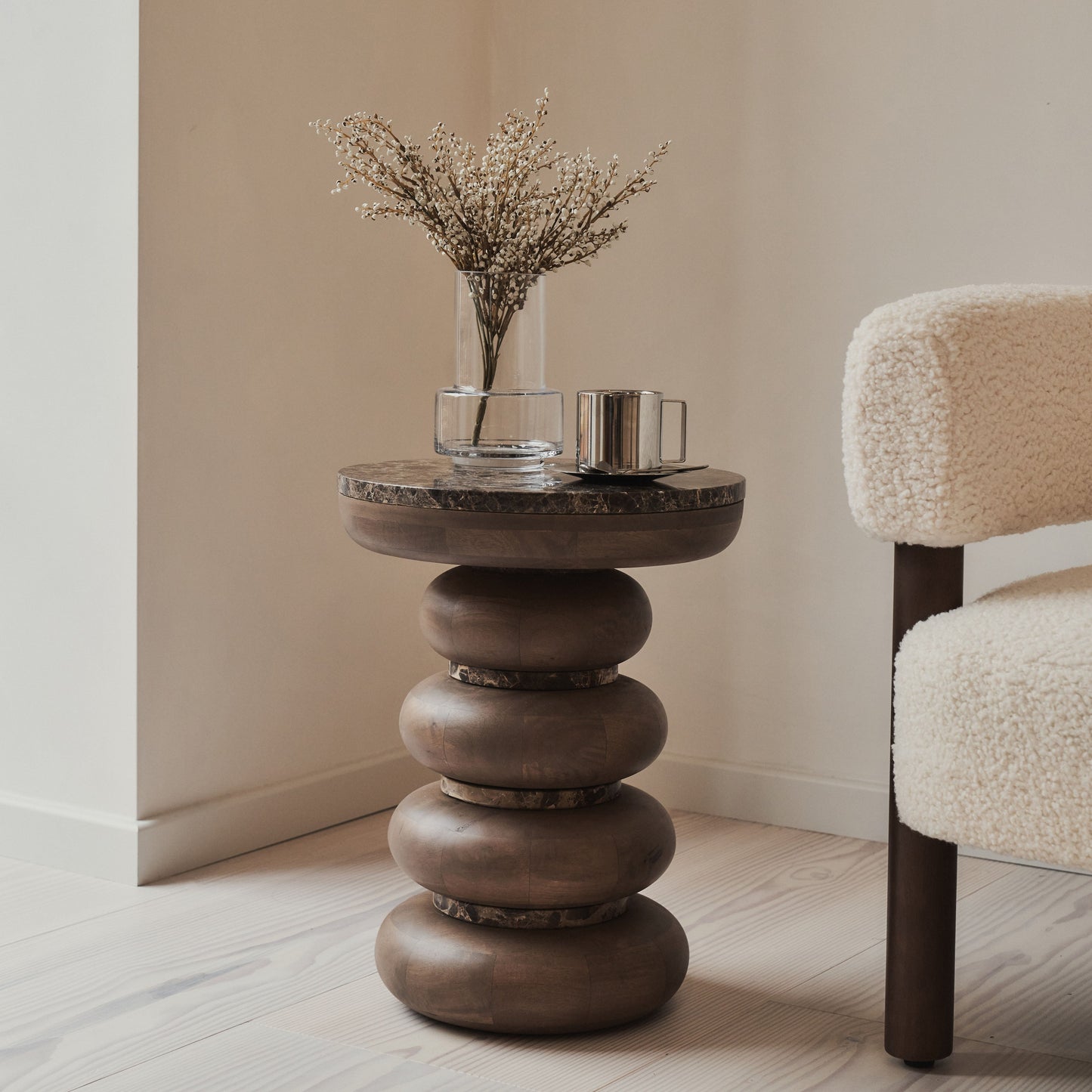 Belgravia - Dark Emperador Marble Round Dark Wood Premium Side Table
