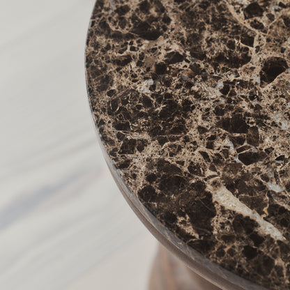 Belgravia - Dark Emperador Marble Round Dark Wood Premium Side Table