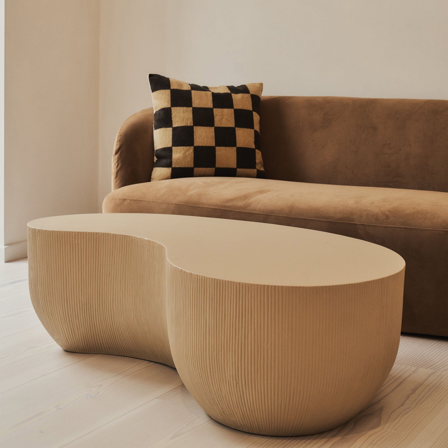 Leonardo - Minimal Beige Shaped Coffee Table Large