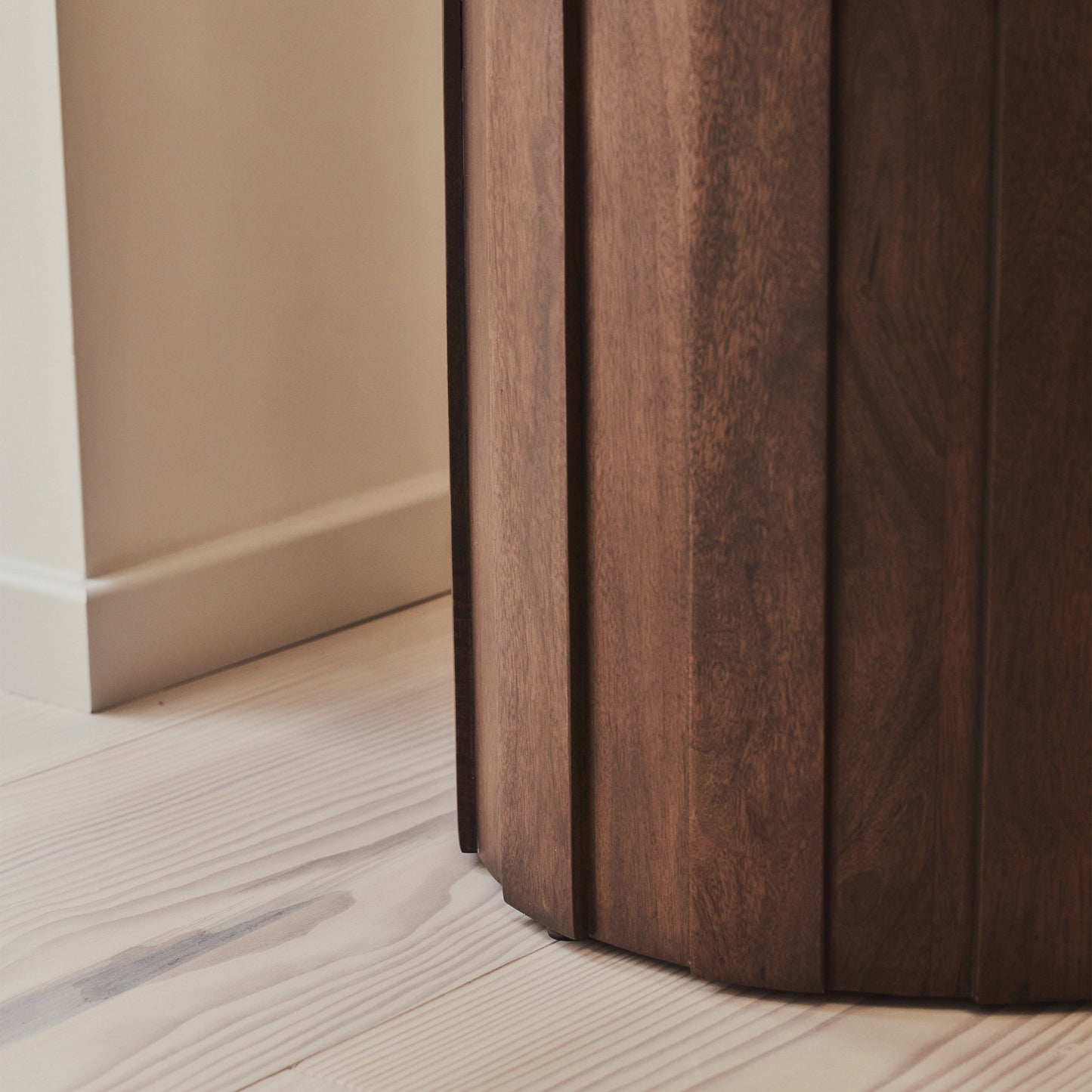 Valor - Beige Travertine Round Dark Wood Premium Side Table