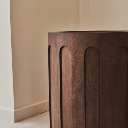 Valor - Beige Travertine Round Dark Wood Premium Side Table