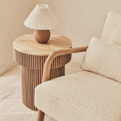 Hudson - Boucle Accent Chair Ivory & Warm Wood