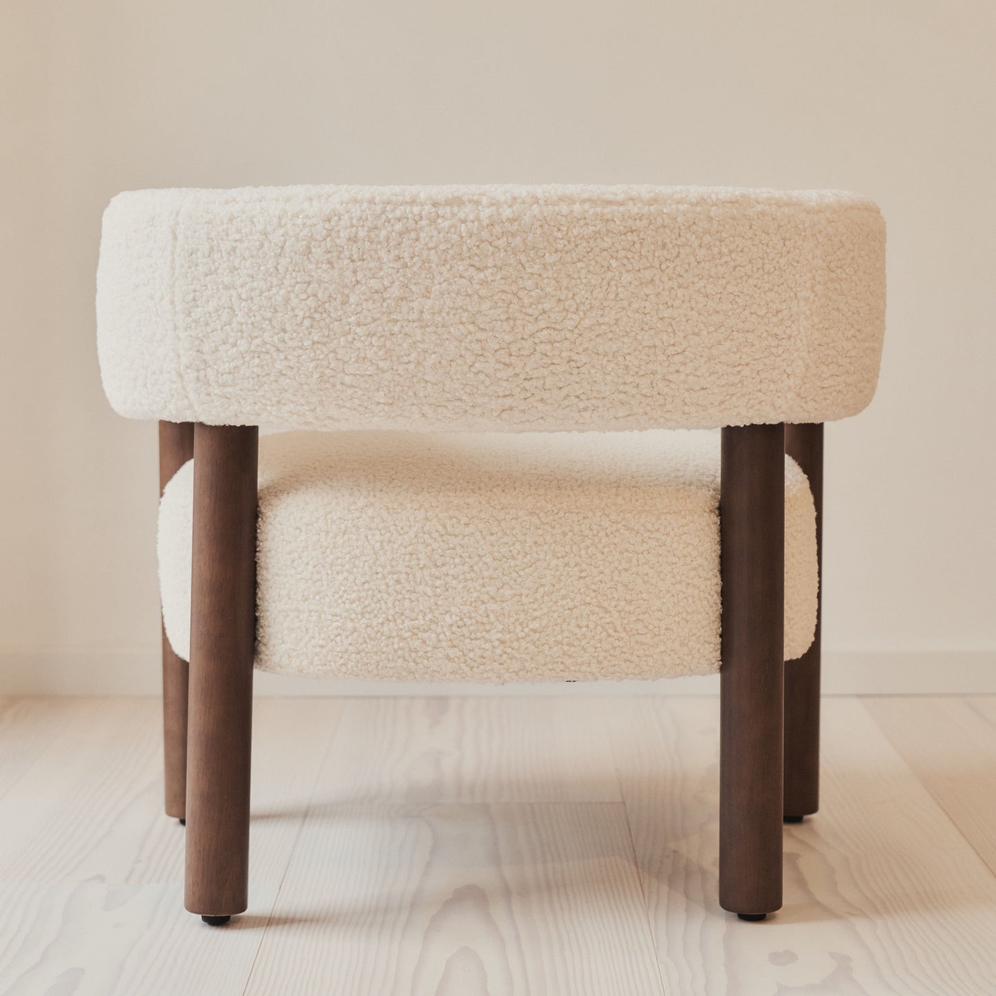Cara - Boucle Accent Chair Ivory & Dark Wood