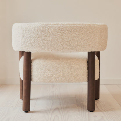 Cara - Boucle Accent Chair Ivory & Dark Wood