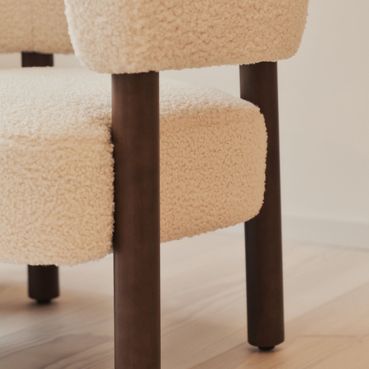 Cara - Boucle Accent Chair Ivory & Dark Wood