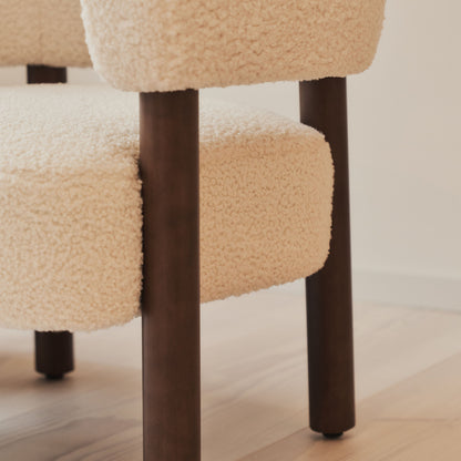 Cara - Boucle Accent Chair Ivory & Dark Wood