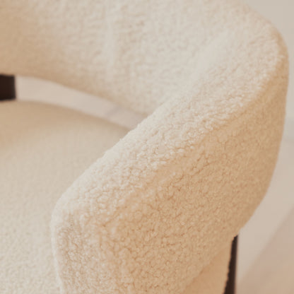 Cara - Boucle Accent Chair Ivory & Dark Wood