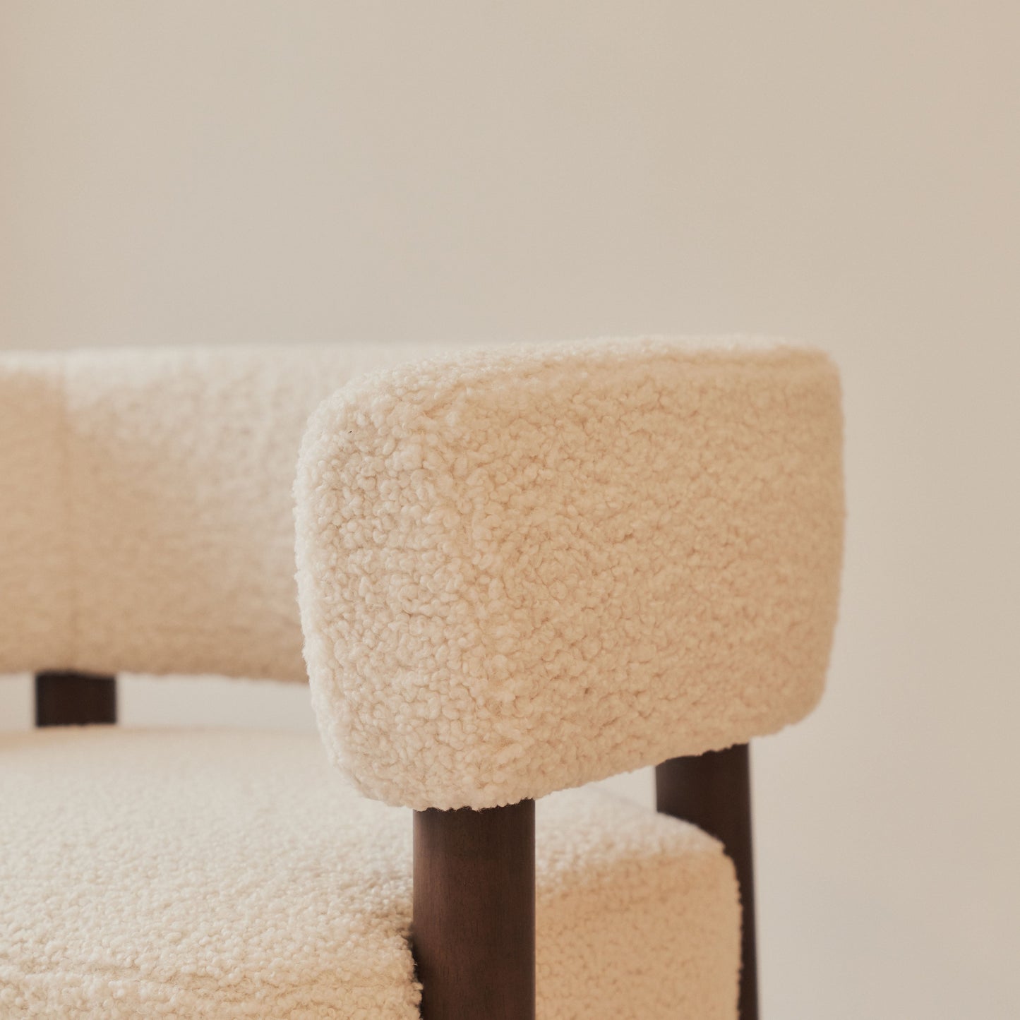 Cara - Boucle Accent Chair Ivory & Dark Wood