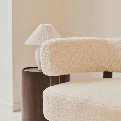 Cara - Boucle Accent Chair Ivory & Dark Wood