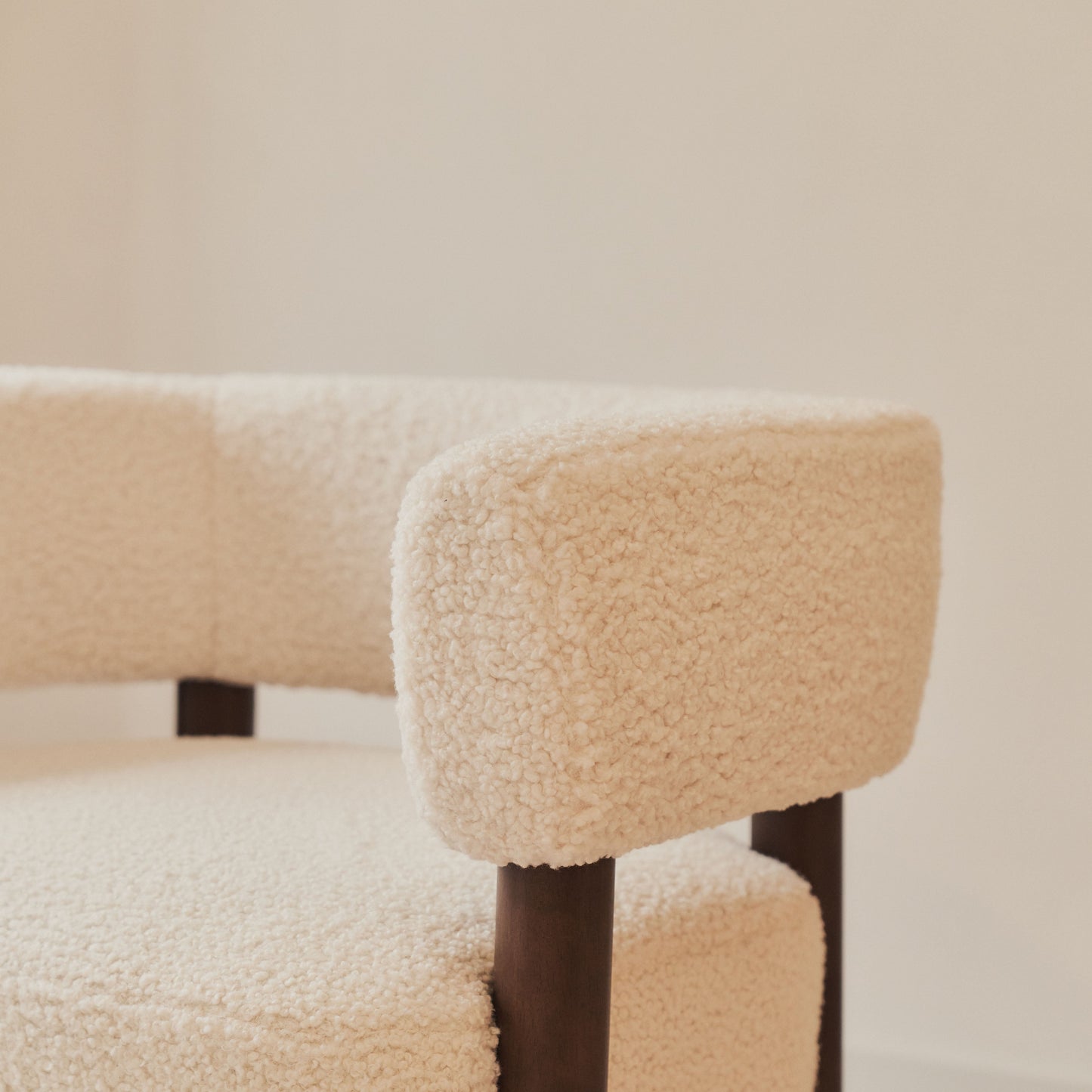 Cara - Boucle Accent Chair Ivory & Dark Wood