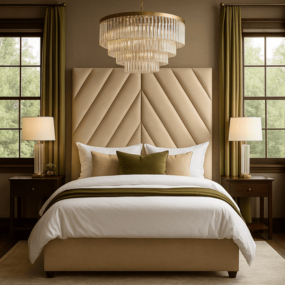 Rebecca Luxury Panelled Upholstered Bed - Stone