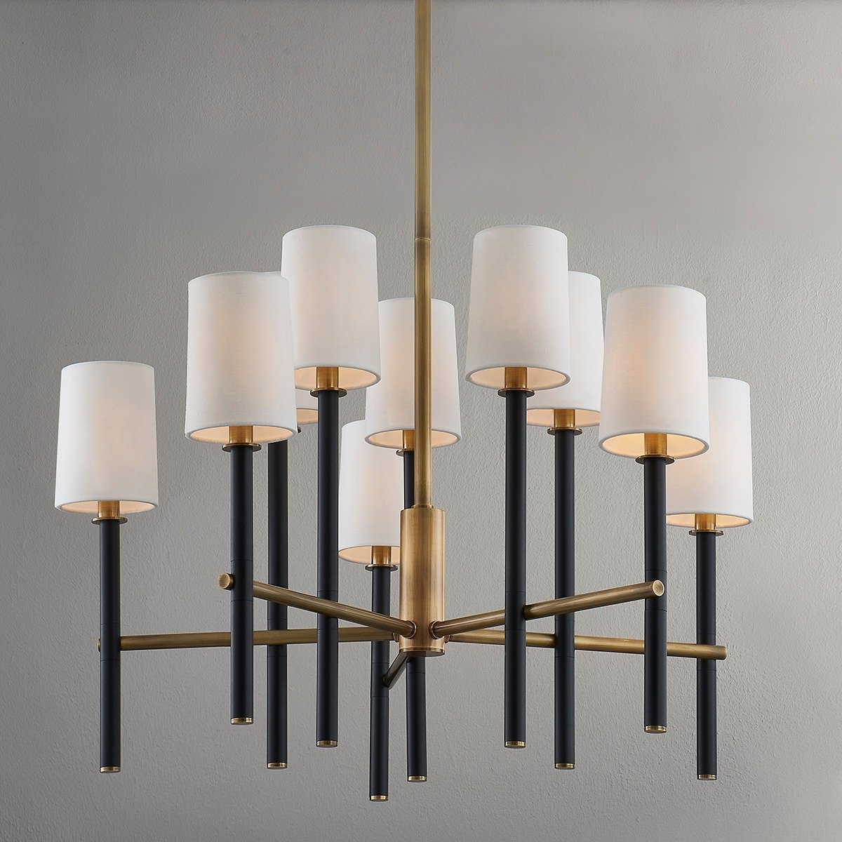 Belvedere 10 Light Chandelier - Patina Brass & Textured Black