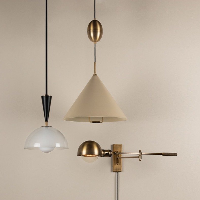 Fontana 1 Light Pendant Light - Patina Brass & Soft Sand