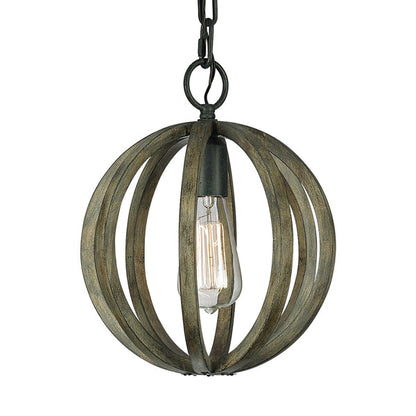 Allier Pendant Light - Oak Wood & Antique Forged Iron
