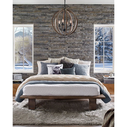 Allier Pendant Light - Oak Wood & Antique Forged Iron